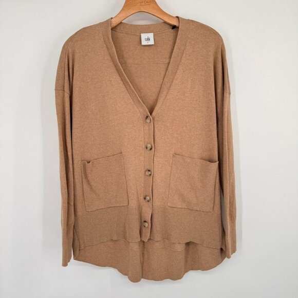 Cabi Womens Button-Down Cardigan Sweater Pockets size Small Tan 100% Cotton - Picture 3 of 12